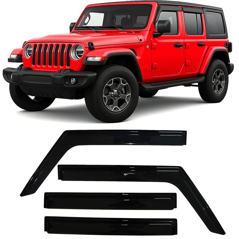 Optimal Co 2018-2026 Tape-On Side Window Deflector Visors for Jeep Wrangler JL Unlimited 4 Door & for Jeep Gladiator JT 2020-2026 Smoke Tinted Rain Guards - Image 1